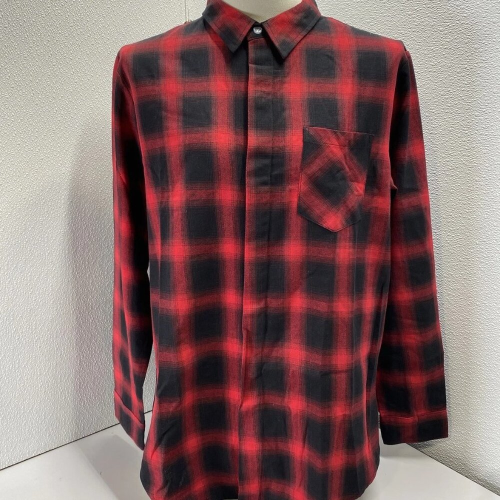 Killion Men’s Plaid Cotton Casual Button-Down Shirt – Red – Size L